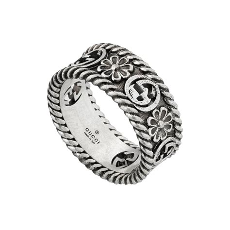 gucci interlocking g flower silver ring